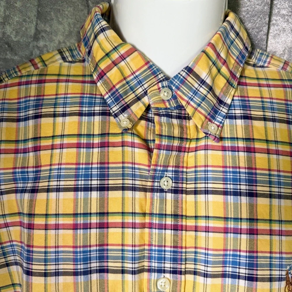 Polo Ralph Lauren Button Down Shirt Mens XL Yellow Plaid Classic Fit Long Sleeve